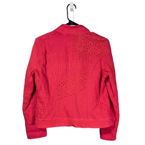 Chico's Women's Jacket Pink Embroidered Open Front Textured Eyelet Lined 0 S/4 - Picture 2 of 9